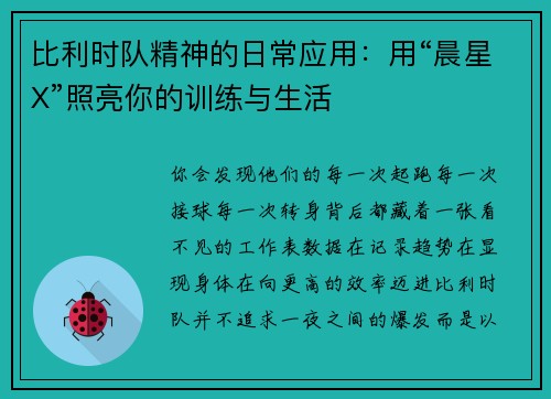 比利时队精神的日常应用：用“晨星X”照亮你的训练与生活